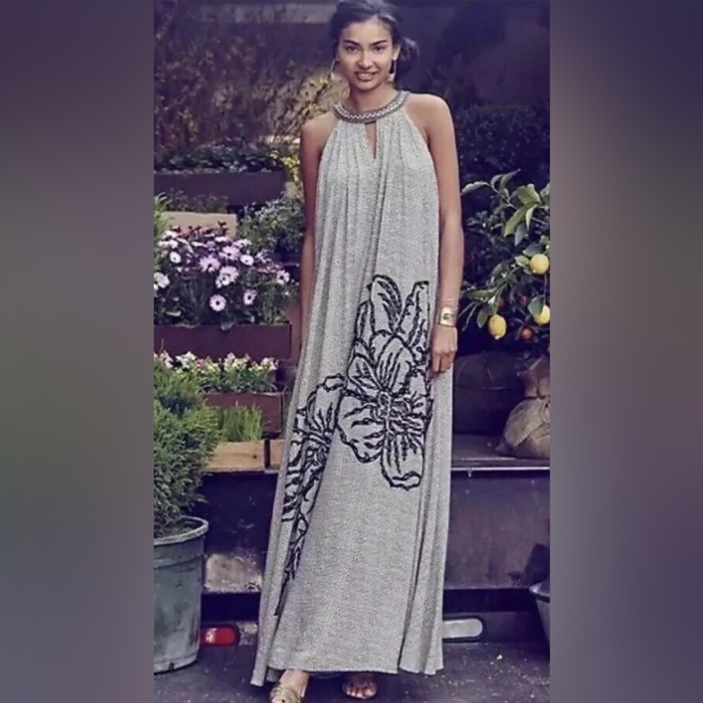 Ranna Gill Anthropologie Floral Maxi Halter Dress size Medium